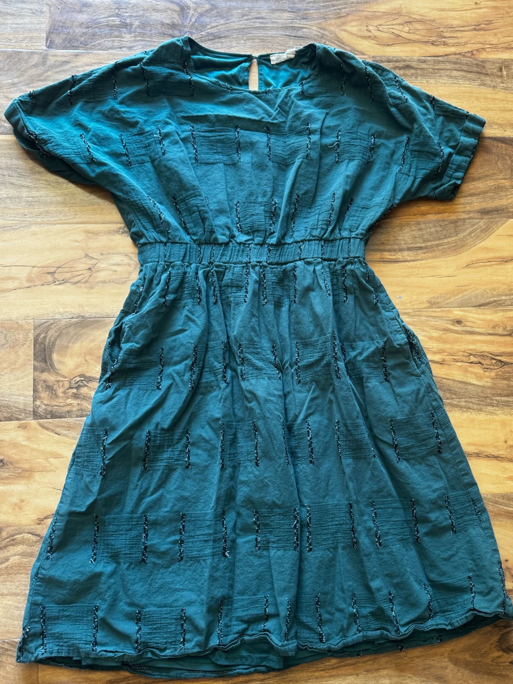 Roolee Teal Embroidered Short Sleeve Dress